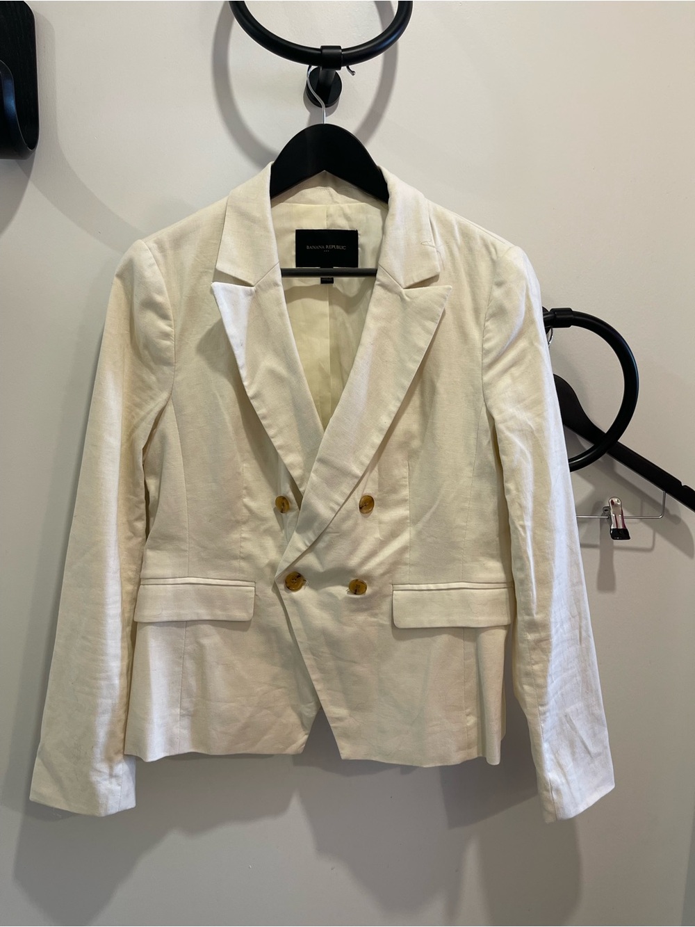 Banana Republic Cream Double-Breasted Blazer with Tortoiseshell Buttons